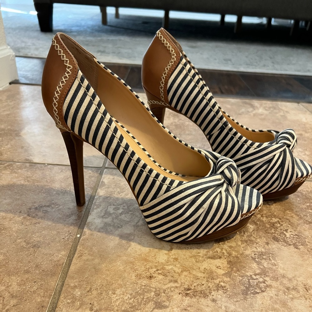 Gianni Bini Blue Stripped Platform Pumps